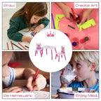 Qaba Ensemble table et 2 chaises en bois pour enfants avec motif couronne, pour les tout-petits de 2 à 4 ans, rose