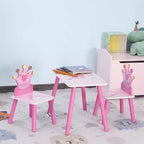 Qaba Ensemble table et 2 chaises en bois pour enfants avec motif couronne, pour les tout-petits de 2 à 4 ans, rose