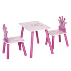 Qaba Ensemble table et 2 chaises en bois pour enfants avec motif couronne, pour les tout-petits de 2 à 4 ans, rose
