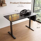 Bureau debout réglable en hauteur électrique, bureau d'ordinateur assis-debout avec sac de rangement, préréglages de mémoire, poste de travail ergonomique pour bureau à domicile, 122 cm, noir