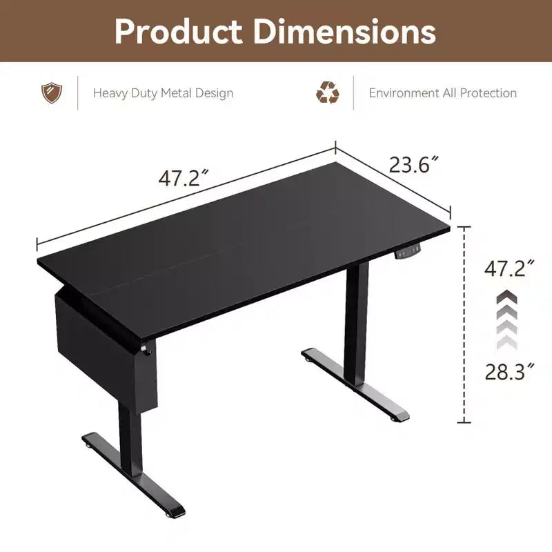 Bureau debout réglable en hauteur électrique, bureau d'ordinateur assis-debout avec sac de rangement, préréglages de mémoire, poste de travail ergonomique pour bureau à domicile, 122 cm, noir