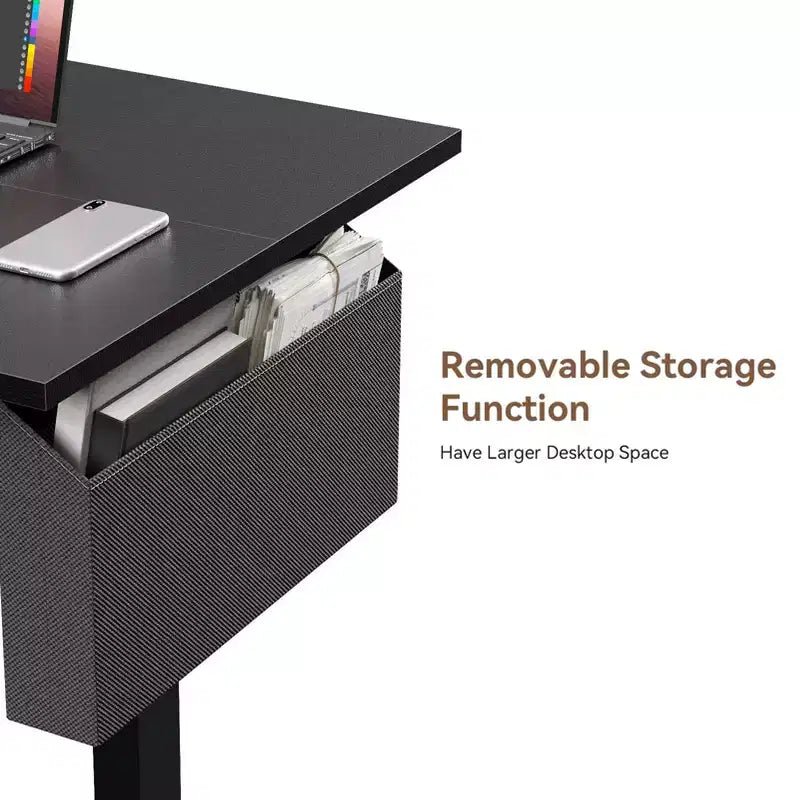 Bureau debout réglable en hauteur électrique, bureau d'ordinateur assis-debout avec sac de rangement, préréglages de mémoire, poste de travail ergonomique pour bureau à domicile, 122 cm, noir