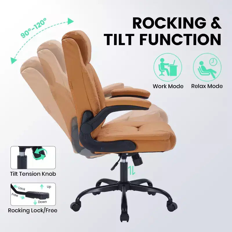Chaise de bureau en cuir 350 LBS, chaise de bureau ergonomique à dossier haut, roulettes pivotantes à 360°, support lombaire, accoudoirs relevables, pour la maison, le bureau