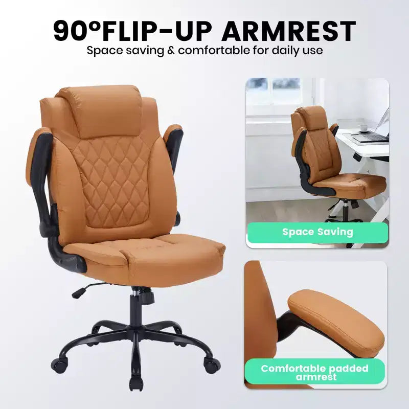 Chaise de bureau en cuir 350 LBS, chaise de bureau ergonomique à dossier haut, roulettes pivotantes à 360°, support lombaire, accoudoirs relevables, pour la maison, le bureau