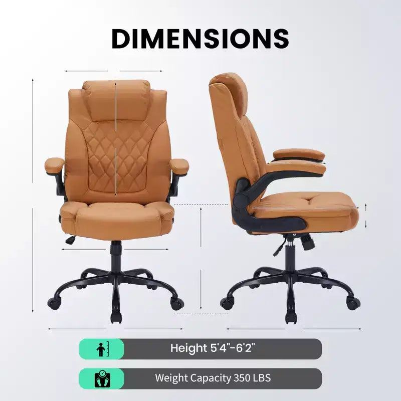 Chaise de bureau en cuir 350 LBS, chaise de bureau ergonomique à dossier haut, roulettes pivotantes à 360°, support lombaire, accoudoirs relevables, pour la maison, le bureau