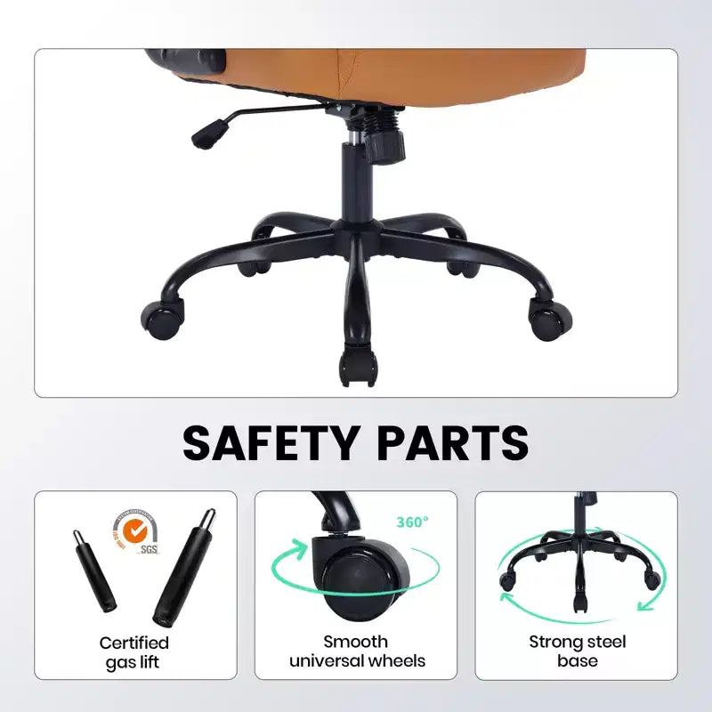 Chaise de bureau en cuir 350 LBS, chaise de bureau ergonomique à dossier haut, roulettes pivotantes à 360°, support lombaire, accoudoirs relevables, pour la maison, le bureau