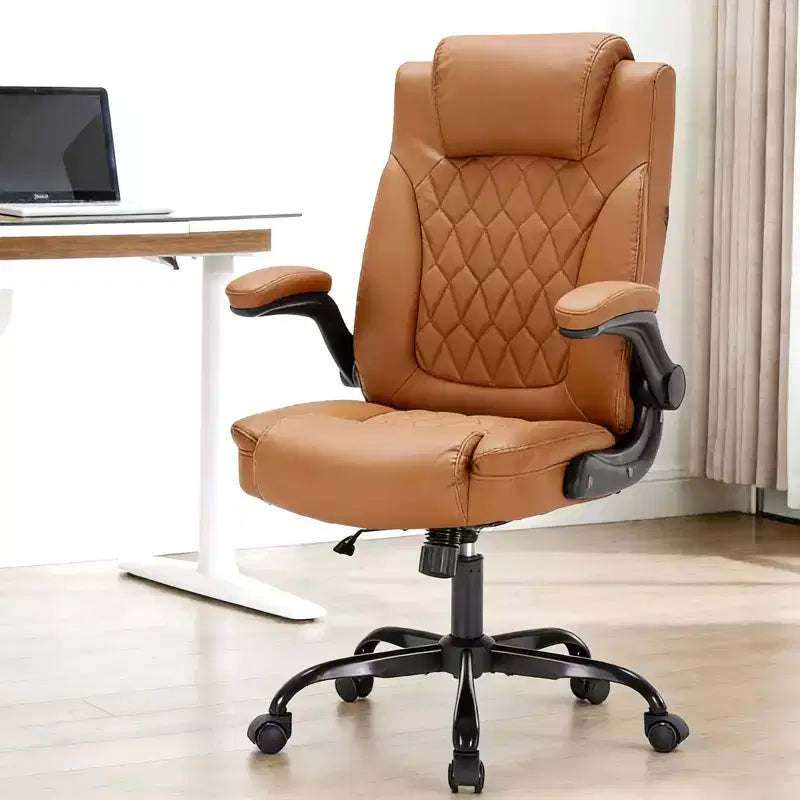 Chaise de bureau en cuir 350 LBS, chaise de bureau ergonomique à dossier haut, roulettes pivotantes à 360°, support lombaire, accoudoirs relevables, pour la maison, le bureau