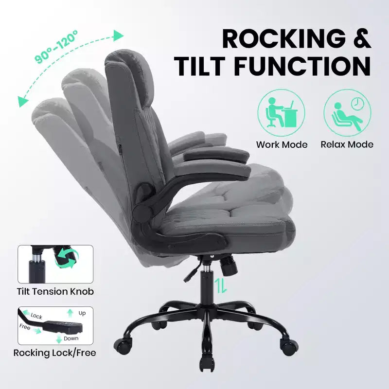 Chaise de bureau en cuir 350 LBS, chaise de bureau ergonomique à dossier haut, roulettes pivotantes à 360°, support lombaire, accoudoirs relevables, pour la maison, le bureau