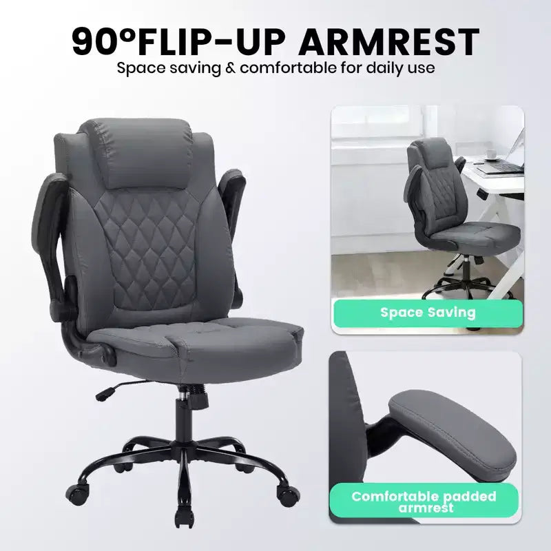 Chaise de bureau en cuir 350 LBS, chaise de bureau ergonomique à dossier haut, roulettes pivotantes à 360°, support lombaire, accoudoirs relevables, pour la maison, le bureau