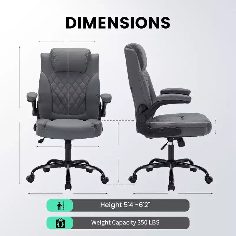 Chaise de bureau en cuir 350 LBS, chaise de bureau ergonomique à dossier haut, roulettes pivotantes à 360°, support lombaire, accoudoirs relevables, pour la maison, le bureau