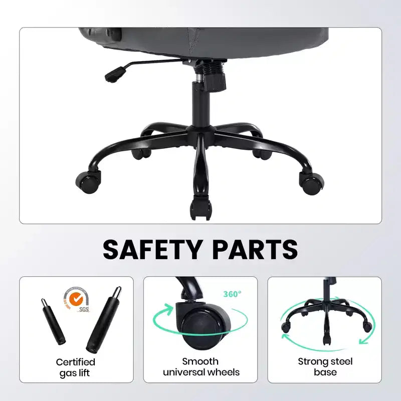 Chaise de bureau en cuir 350 LBS, chaise de bureau ergonomique à dossier haut, roulettes pivotantes à 360°, support lombaire, accoudoirs relevables, pour la maison, le bureau