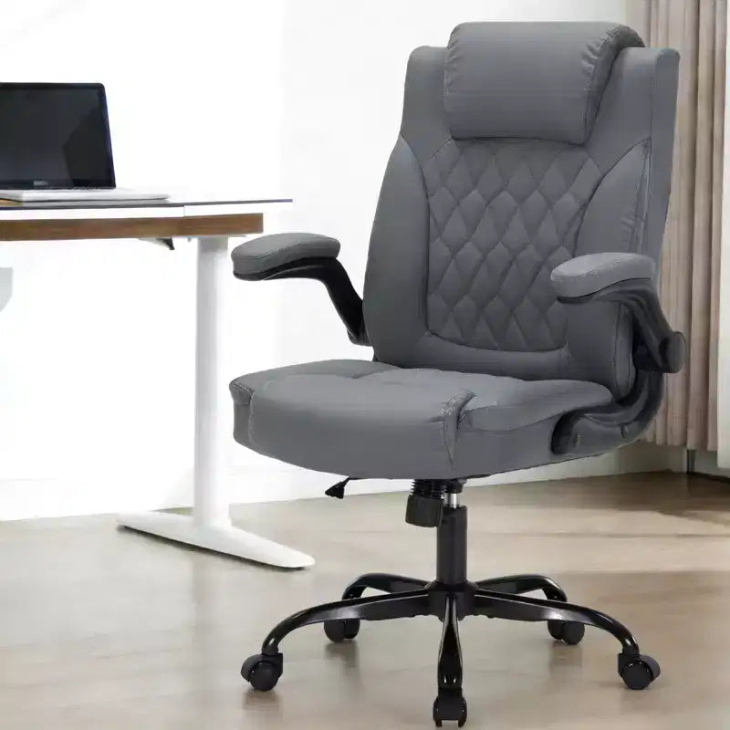 Chaise de bureau en cuir 350 LBS, chaise de bureau ergonomique à dossier haut, roulettes pivotantes à 360°, support lombaire, accoudoirs relevables, pour la maison, le bureau