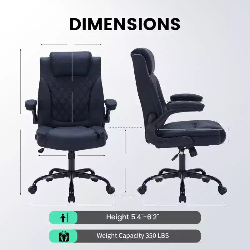 Chaise de bureau en cuir 350 LBS, chaise de bureau ergonomique à dossier haut, roulettes pivotantes à 360°, support lombaire, accoudoirs relevables, pour la maison, le bureau