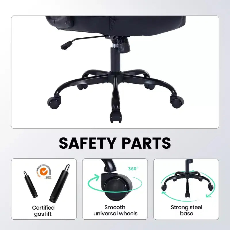 Chaise de bureau en cuir 350 LBS, chaise de bureau ergonomique à dossier haut, roulettes pivotantes à 360°, support lombaire, accoudoirs relevables, pour la maison, le bureau