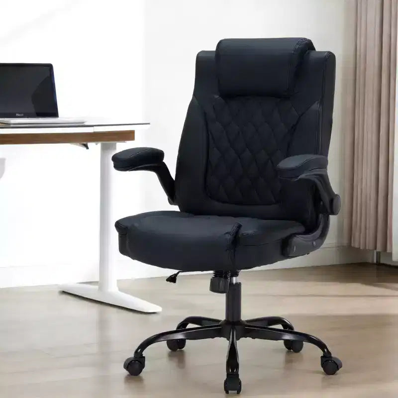 Chaise de bureau en cuir 350 LBS, chaise de bureau ergonomique à dossier haut, roulettes pivotantes à 360°, support lombaire, accoudoirs relevables, pour la maison, le bureau