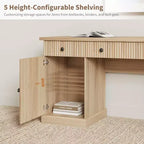 Rangement de bureau cannelé, bureau de direction moderne, bureau d'ordinateur en bois avec classeur et tiroirs pour bureau, salon, chambre à coucher