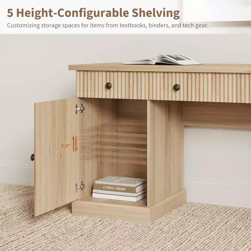 Rangement de bureau cannelé, bureau de direction moderne, bureau d'ordinateur en bois avec classeur et tiroirs pour bureau, salon, chambre à coucher