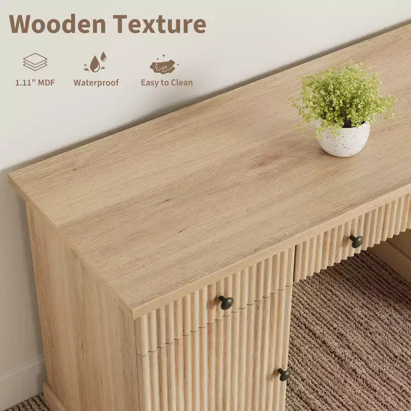 Rangement de bureau cannelé, bureau de direction moderne, bureau d'ordinateur en bois avec classeur et tiroirs pour bureau, salon, chambre à coucher