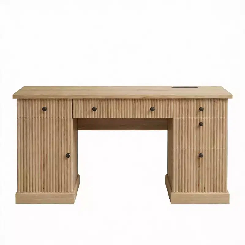 Rangement de bureau cannelé, bureau de direction moderne, bureau d'ordinateur en bois avec classeur et tiroirs pour bureau, salon, chambre à coucher