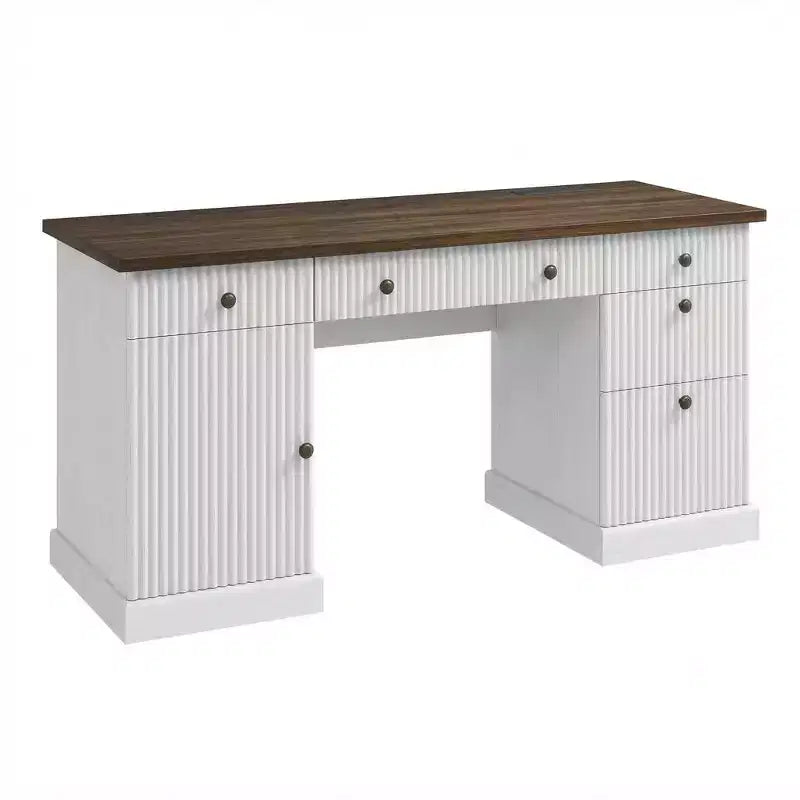 Rangement de bureau cannelé, bureau de direction moderne, bureau d'ordinateur en bois avec classeur et tiroirs pour bureau, salon, chambre à coucher