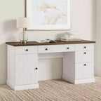 Fluted Home Office Desk Storage, Modern Executive Desk, Wooden Computer Writing Desk with File Cabinet & Drawers for Study, Living Room, Bedroom