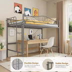Lit mezzanine simple. Cadre en métal robuste, échelle amovible, barrières de sécurité pleine longueur, capacité de charge de 180 kg, pas besoin de sommier.