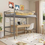 Lit mezzanine simple. Cadre en métal robuste, échelle amovible, barrières de sécurité pleine longueur, capacité de charge de 180 kg, pas besoin de sommier.