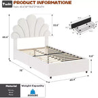 Cadre de lit double rembourré avec 2 tiroirs de rangement et une tête de lit réglable en forme de pétale, en velours doux, aucun sommier tapissier requis.
