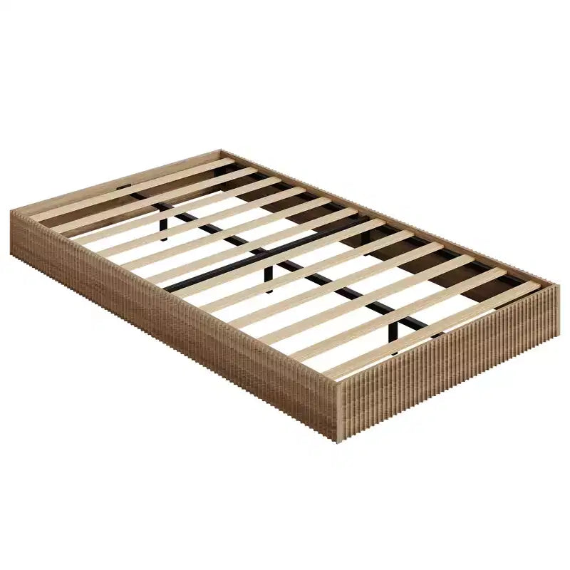 Minimalist Fluted MDF Wave Platform Bed Frame - Sturdy, Stylish, Noise-Free, Easy Assembly, No Box Spring Needed, Space-Saving