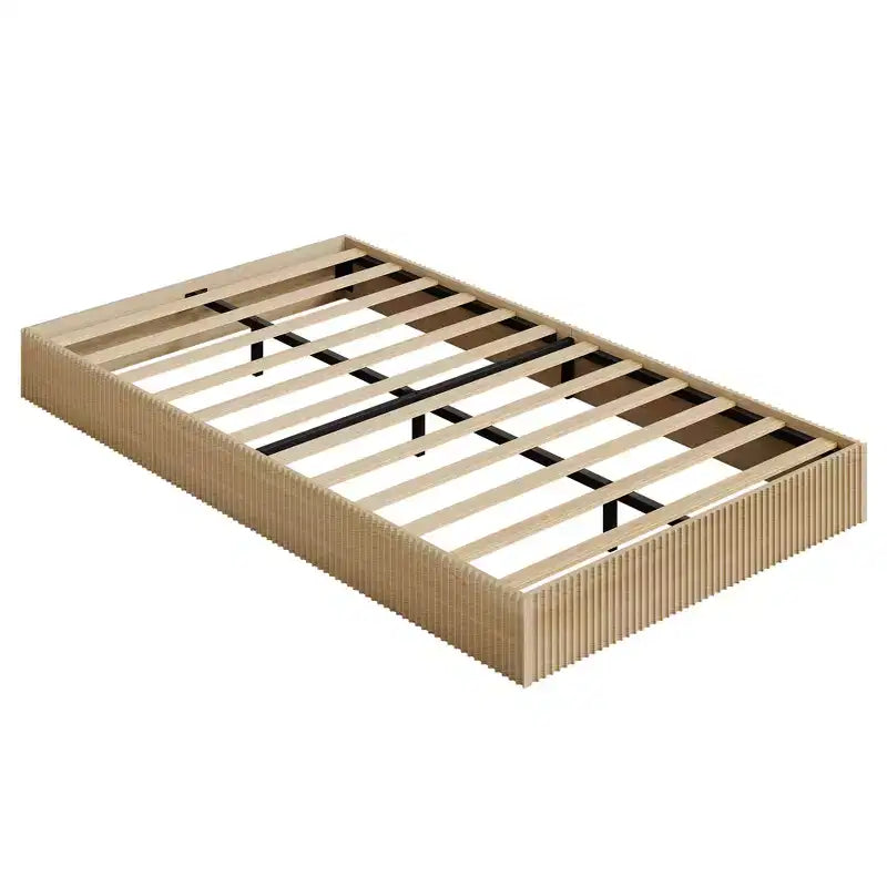 Cadre de lit plateforme ondulé en MDF cannelé minimaliste - Robuste, élégant, silencieux, montage facile, sans sommier tapissier, gain de place