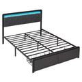 Modern Storage Bed Frame with LED Headboard - Upholstered Platform, Button Tufted, 2 Drawers, Heavy Duty Metal Slats, Noise-Free, Easy Assembly