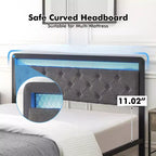 Cadre de lit moderne avec rangement et tête de lit LED - Plateforme capitonnée, Bouton touffeté, 2 tiroirs, Lattes métalliques robustes, Sans bruit, Facile à assembler