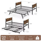 Lit de repos avec lit gigogne, lit de repos simple avec support à lattes métalliques et roulettes verrouillables, tête de lit ondulée avec grain de bois, canapé-lit peu encombrant