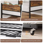 Lit de repos avec lit gigogne, lit de repos simple avec support à lattes métalliques et roulettes verrouillables, tête de lit ondulée avec grain de bois, canapé-lit peu encombrant