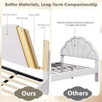 Cadre de lit plateforme double rembourré pour enfants – Tête de lit mignonne, douce ou en bouclette – Support de lattes en bois robuste – Silencieux, aucun sommier tapissier requis