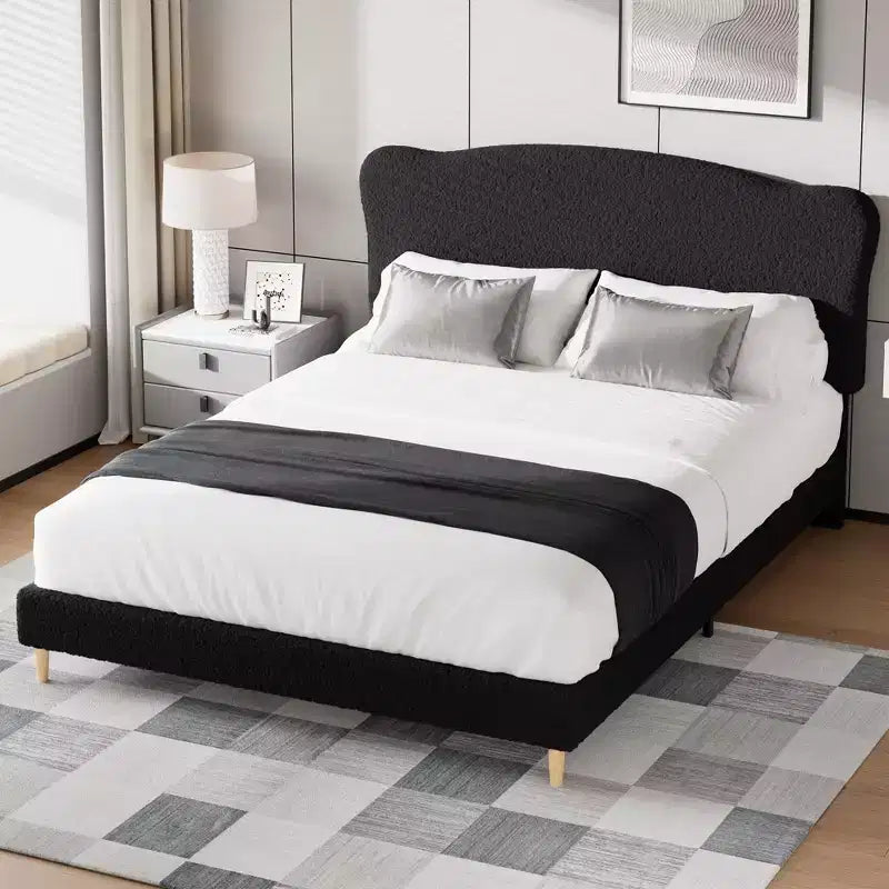 Upholstered Twin Platform Bed Frame for Kids - Cute soft or Boucle Headboard - Sturdy Wooden Slats Support - Noise-Free, No Box Spring Needed