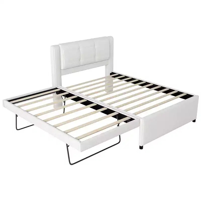 Lit plateforme moderne en lin avec tête de lit et lit gigogne Luxystar, taille standard