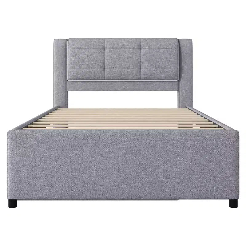 Lit plateforme moderne en lin avec tête de lit et lit gigogne Luxystar, taille standard