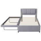 Lit plateforme moderne en lin avec tête de lit et lit gigogne Luxystar, taille standard