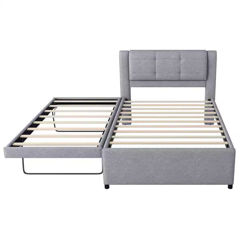 Lit plateforme moderne en lin avec tête de lit et lit gigogne Luxystar, taille standard