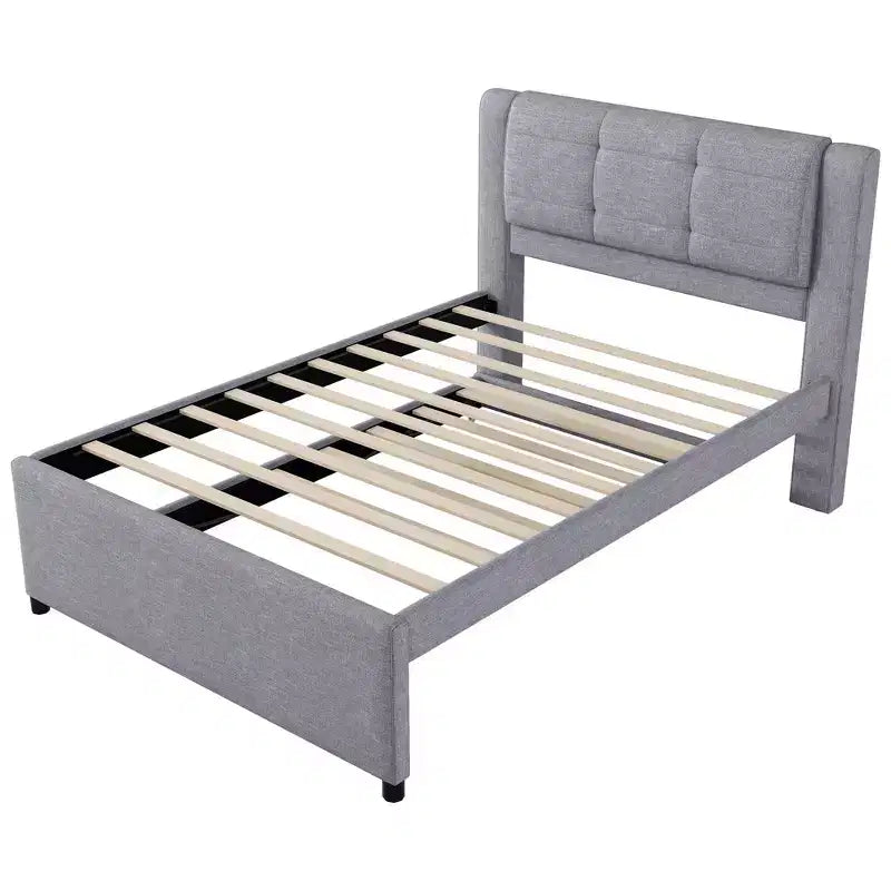 Lit plateforme moderne en lin avec tête de lit et lit gigogne Luxystar, taille standard