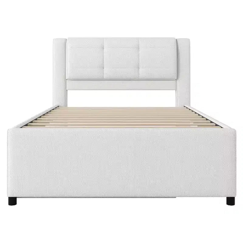 Lit plateforme moderne en lin avec tête de lit et lit gigogne Luxystar, taille standard