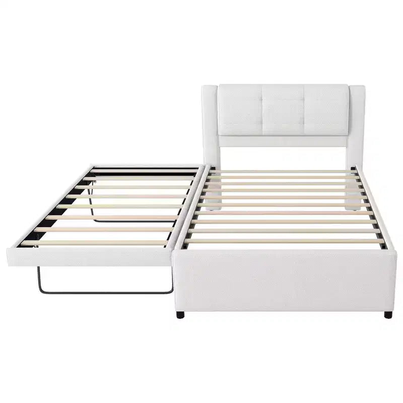 Lit plateforme moderne en lin avec tête de lit et lit gigogne Luxystar, taille standard