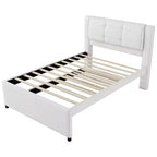 Lit plateforme moderne en lin avec tête de lit et lit gigogne Luxystar, taille standard