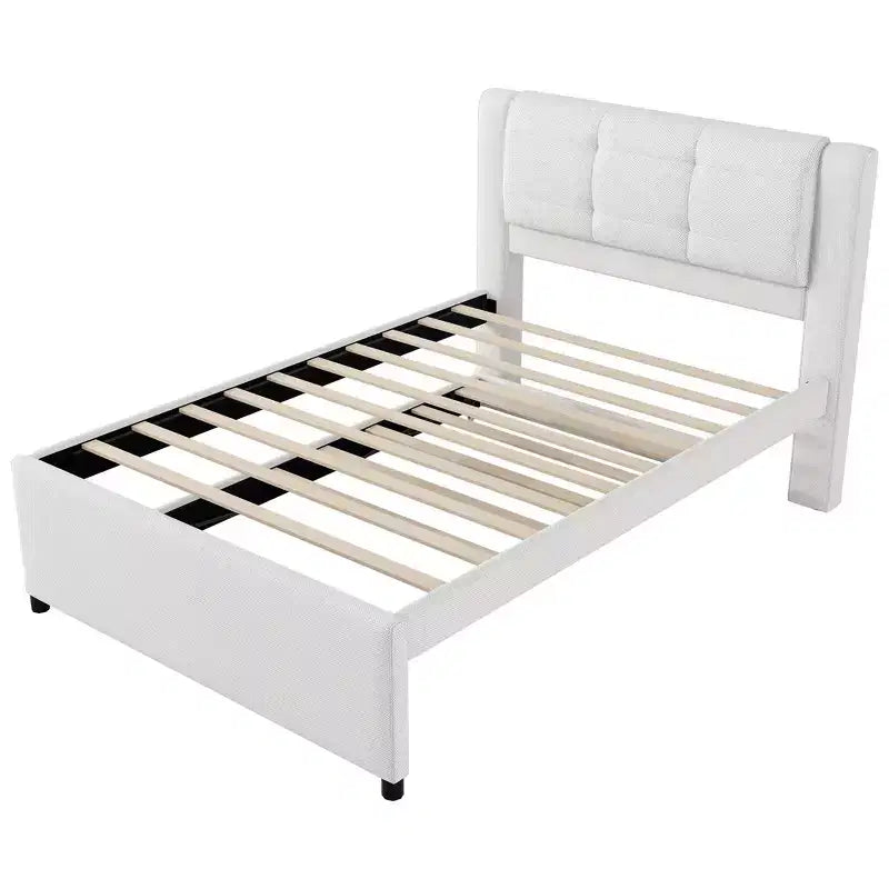 Lit plateforme moderne en lin avec tête de lit et lit gigogne Luxystar, taille standard