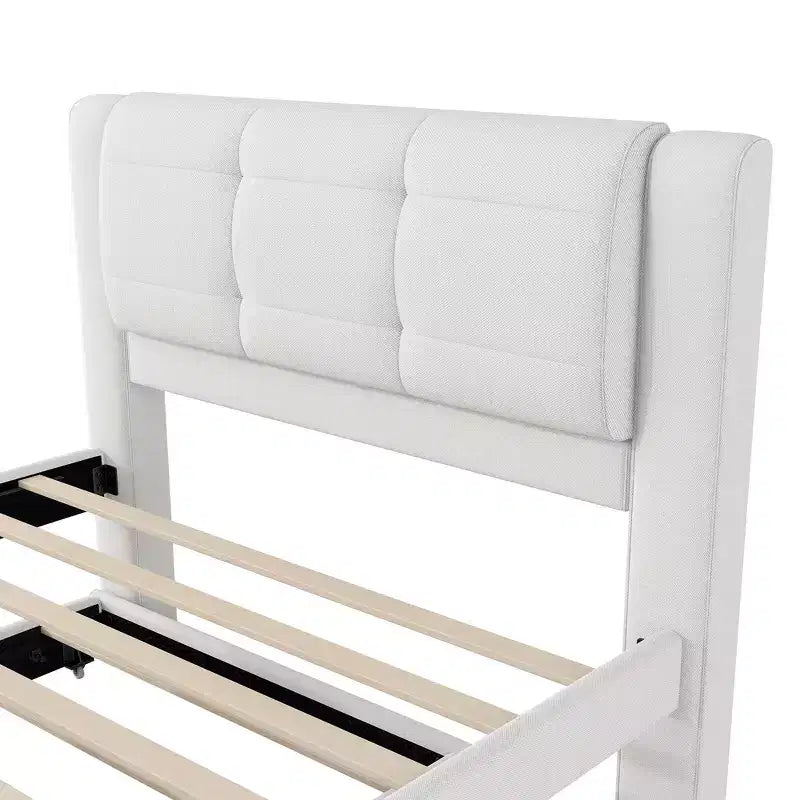 Lit plateforme moderne en lin avec tête de lit et lit gigogne Luxystar, taille standard