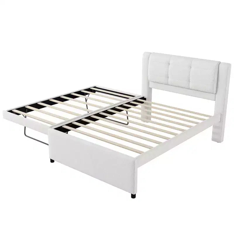 Lit plateforme moderne en lin avec tête de lit et lit gigogne Luxystar, taille standard