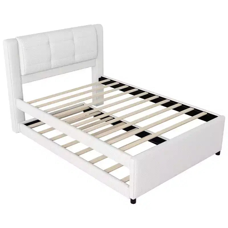 Lit plateforme moderne en lin avec tête de lit et lit gigogne Luxystar, taille standard