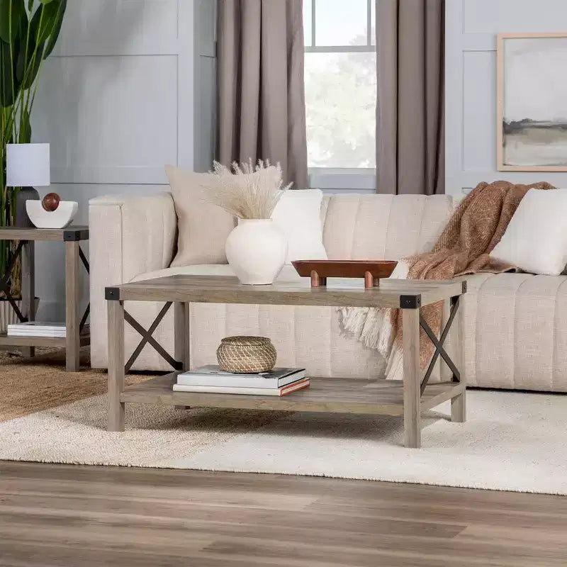 Table basse de ferme Metal-X avec étagère inférieure