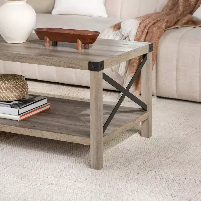 Table basse de ferme Metal-X avec étagère inférieure
